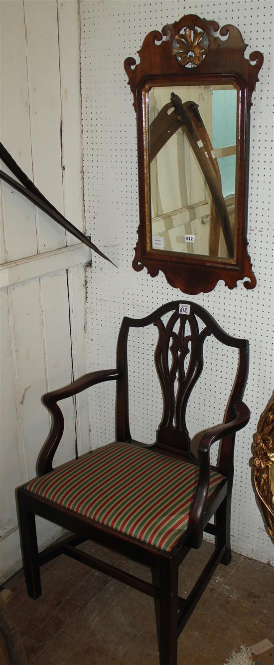Regency mahogany carver and a fret frame mirror
